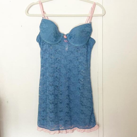 Blue Y2K Lace Lingerie Slip Dress - Picture 1 of 7